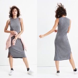 Madewell Grey Ribbed Mock Neck Midi Dress